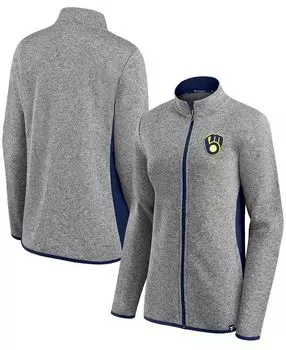 Женская флисовая куртка с молнией во всю длину и логотипом Heather Charcoal Milwaukee Brewers Primary Fanatics