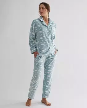 Женская флисовая пижама на пуговицах Selmark, водно-зеленый
