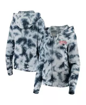 Женская флисовая толстовка с молнией во всю длину темно-синего цвета New England Patriots Tie Dye New Era, синий