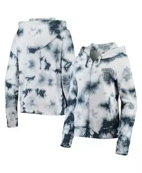 Женская флисовая толстовка с молнией во всю длину New York Yankees Tie-Dye темно-синего цвета New Era, темно-синий