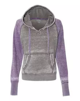 Женская флисовая толстовка Zen с капюшоном и рукавами реглан J. America, цвет cement/ very berry