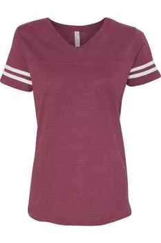 Женская футбольная футболка LAT с V-образным вырезом и тонкой джерси, бордовый/белый