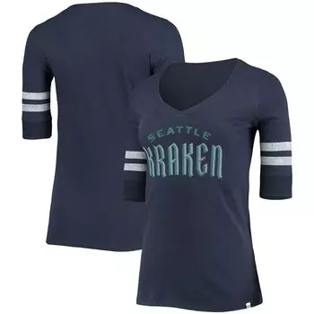 Женская футболка '47 Deep Sea Seattle Kraken Flanker Stripes с v-образным вырезом и половиной рукавов