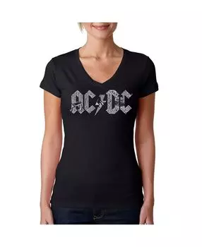 Женская футболка ac/dc word art с v-образным вырезом LA Pop Art, черный
