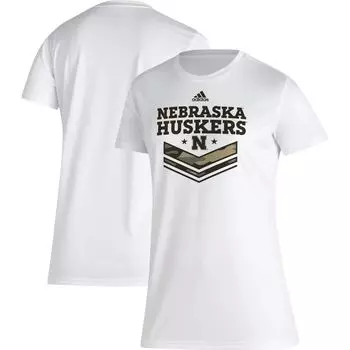 Женская футболка adidas White Nebraska Huskers Military Appreciation AEROREADY adidas