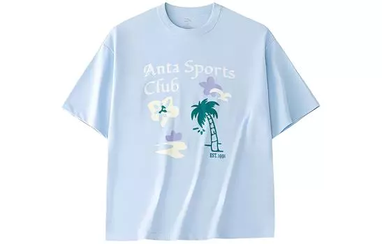 Женская футболка Anta Life Collection с заниженной линией плеч, цвет «водное небо», Aqua Sky Blue