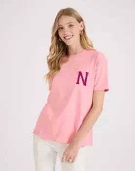 Женская футболка базового кроя с коротким рукавом Naf Naf, розовый
