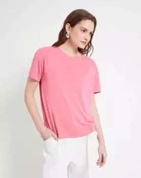 Женская футболка базового кроя с круглым вырезом Naf Naf, розовый