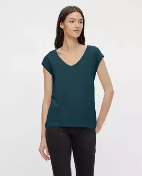 Женская футболка базового модала с коротким рукавом Pieces, темно-зеленый