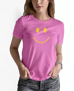 Женская футболка be happy smiley face word art LA Pop Art, розовый