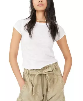 Женская футболка Be My Baby с салатовыми краями Free People, белый