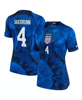 Женская футболка becky sauerbrunn blue uswnt 2022/23 away breathe stadium replica player Nike, синий