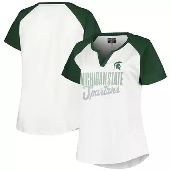 Женская футболка белого/зеленого цвета с надписью Michigan State Spartans Plus Size Best Squad с мерцающим вырезом реглан и вырезом Profile, цвет Msu White