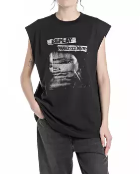 Женская футболка без рукавов с круглым вырезом Replay, черный