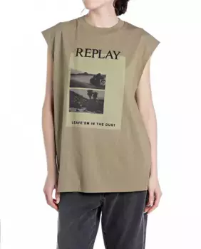 Женская футболка без рукавов с круглым вырезом Replay, цвет Kaki