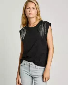 Женская футболка без рукавов с металлическими деталями Pepe Jeans, чёрный