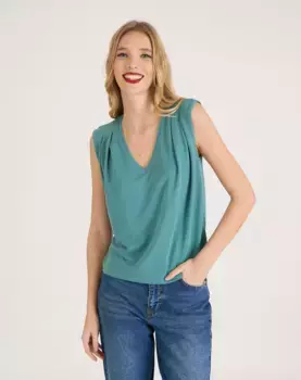 Женская футболка без рукавов с V-образным вырезом Naf Naf, светло-зеленый