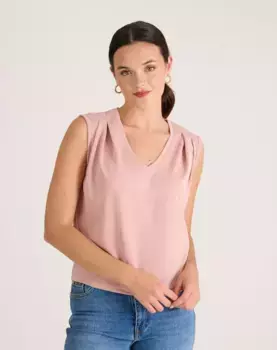 Женская футболка без рукавов с V-образным вырезом Naf Naf, цвет Nude