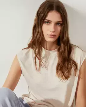 Женская футболка без рукавов с воротником Perkins Southern Cotton, кремово-белый