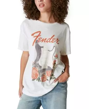 Женская футболка бойфренда Fender Roses Lucky Brand, белый