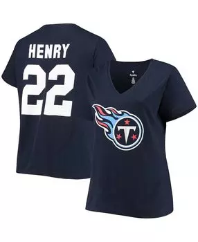 Женская футболка больших размеров Derrick Henry Navy Tennessee Titans с именем и номером с v-образным вырезом Fanatics, темно-синий