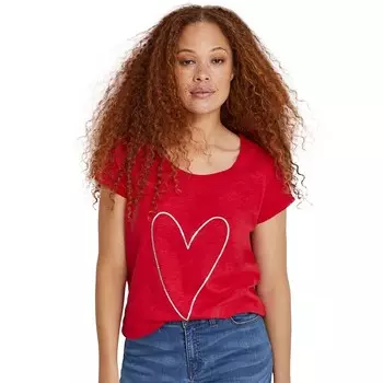 Женская футболка больших размеров Ellos с круглым вырезом и рисунком, цвет Radiant Red Heart
