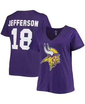 Женская футболка больших размеров Justin Jefferson Purple Minnesota Vikings с v-образным вырезом и номером имени Fanatics