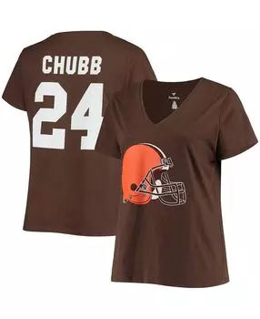 Женская футболка больших размеров Nick Chubb Brown Cleveland Browns с v-образным вырезом и номером имени Fanatics, коричневый