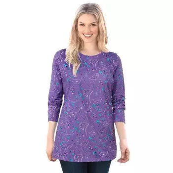 Женская футболка больших размеров с идеальным принтом и круглым вырезом с длинными рукавами для женщин Woman Within, цвет Petal Purple Floral