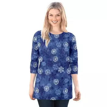 Женская футболка больших размеров с идеальным принтом и круглым вырезом с длинными рукавами для женщин Woman Within, цвет Royal Navy Textured