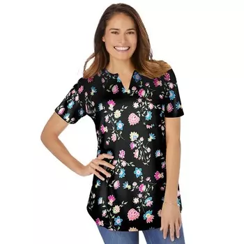 Женская футболка больших размеров с короткими рукавами и вырезом в горловине Woman Within, цвет Black Floral