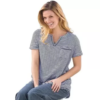 Женская футболка больших размеров с короткими рукавами и вырезом в горловине Woman Within, цвет Navy Stripe
