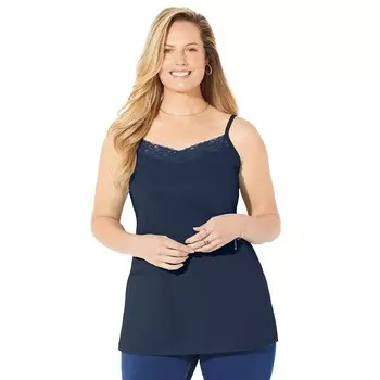 Женская футболка больших размеров с кружевом Catherines Plus Size Petite Suprema, темно-синий