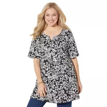 Женская футболка больших размеров с вырезом и вырезом Katerinas Catherines, цвет Black Tie Dye Leaf