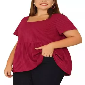 Женская футболка больших размеров в рубчик с баской и квадратным вырезом Babydoll Agnes Orinda, белый