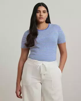 Женская футболка большого размера из эластичного хлопка в полоску Lauren Ralph Lauren, синий