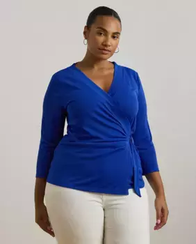 Женская футболка большого размера из эластичного трикотажа Lauren Ralph Lauren Woman, синий