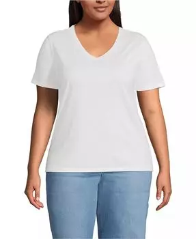 Женская футболка большого размера с V-образным вырезом из хлопка Supima, свободного кроя Lands' End, белый