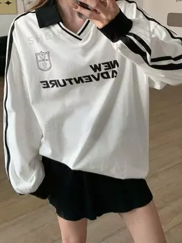 Женская футболка, буквы, узор, контрастный край, длинный рукав Dazy, белый