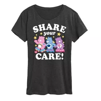 Женская футболка Care Bears с принтом "Делись заботой" Licensed Character, цвет charcoal gray