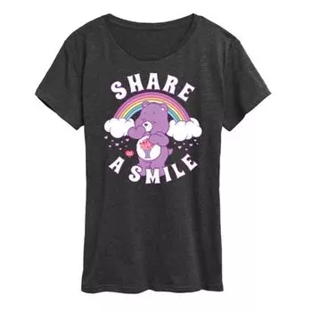Женская футболка Care Bears с принтом "Поделись улыбкой" Licensed Character, цвет charcoal gray