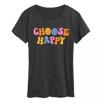 Женская футболка Choose Happy с рисунком Licensed Character, цвет Heather Charcoal