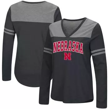 Женская футболка Colosseum Black Nebraska Huskers Core Heritage Arch с логотипом и v-образным вырезом, длинными рукавами Colosseum