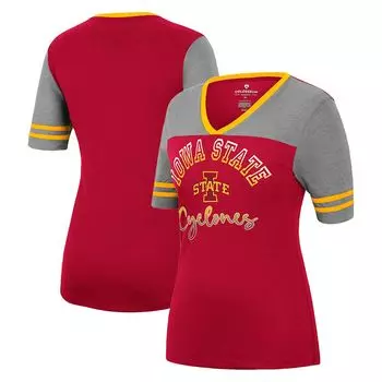 Женская футболка Colosseum Cardinal/Heathed Grey Iowa State Cyclones There You Are с v-образным вырезом Colosseum