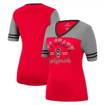 Женская футболка Colosseum Red/Heathered Grey NC State Wolfpack There You Are с v-образным вырезом Colosseum