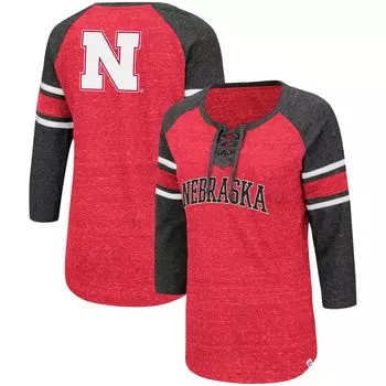 Женская футболка Colosseum Scarlet/Heared Charcoal Nebraska Huskers Scienta Pasadena Raglan с рукавами 3/4 на шнуровке Colosseum