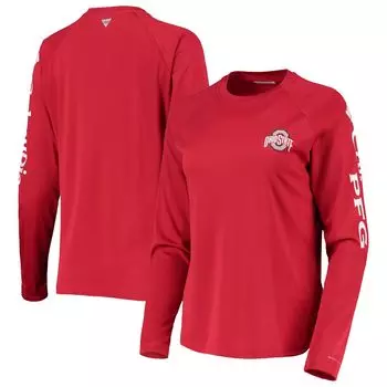 Женская футболка Columbia Scarlet Ohio State Buckeyes PFG Tidal с длинными рукавами