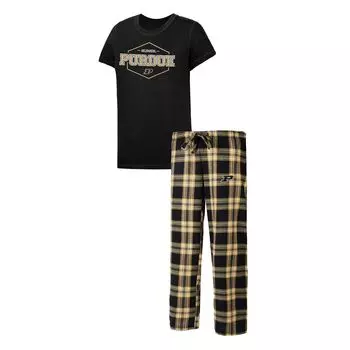 Женская футболка Concepts Sport черного/золотого цвета со значком Purdue Boilermakers и фланелевые брюки для сна
