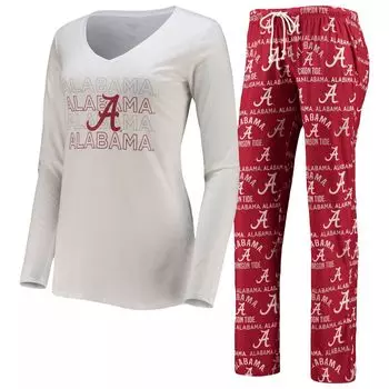 Женская футболка Concepts Sport Crimson/White Alabama Crimson Tide, флагманская футболка с длинными рукавами и брюки, комплект для сна