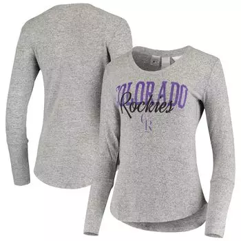 Женская футболка Concepts Sport с принтом серого цвета Colorado Rockies Tri-Blend с длинными рукавами